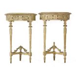 A pair of Louis XVI-style demilune console tables,