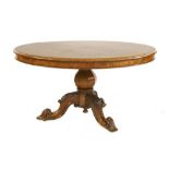 A Victorian burr oak centre table