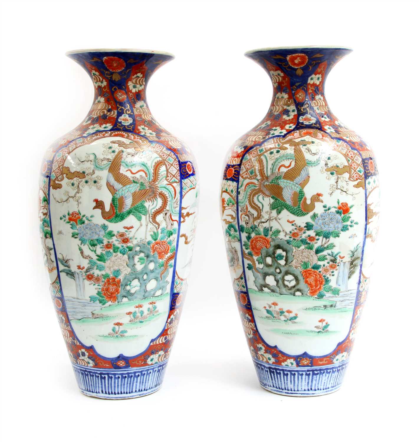 A pair of Imari baluster vases,