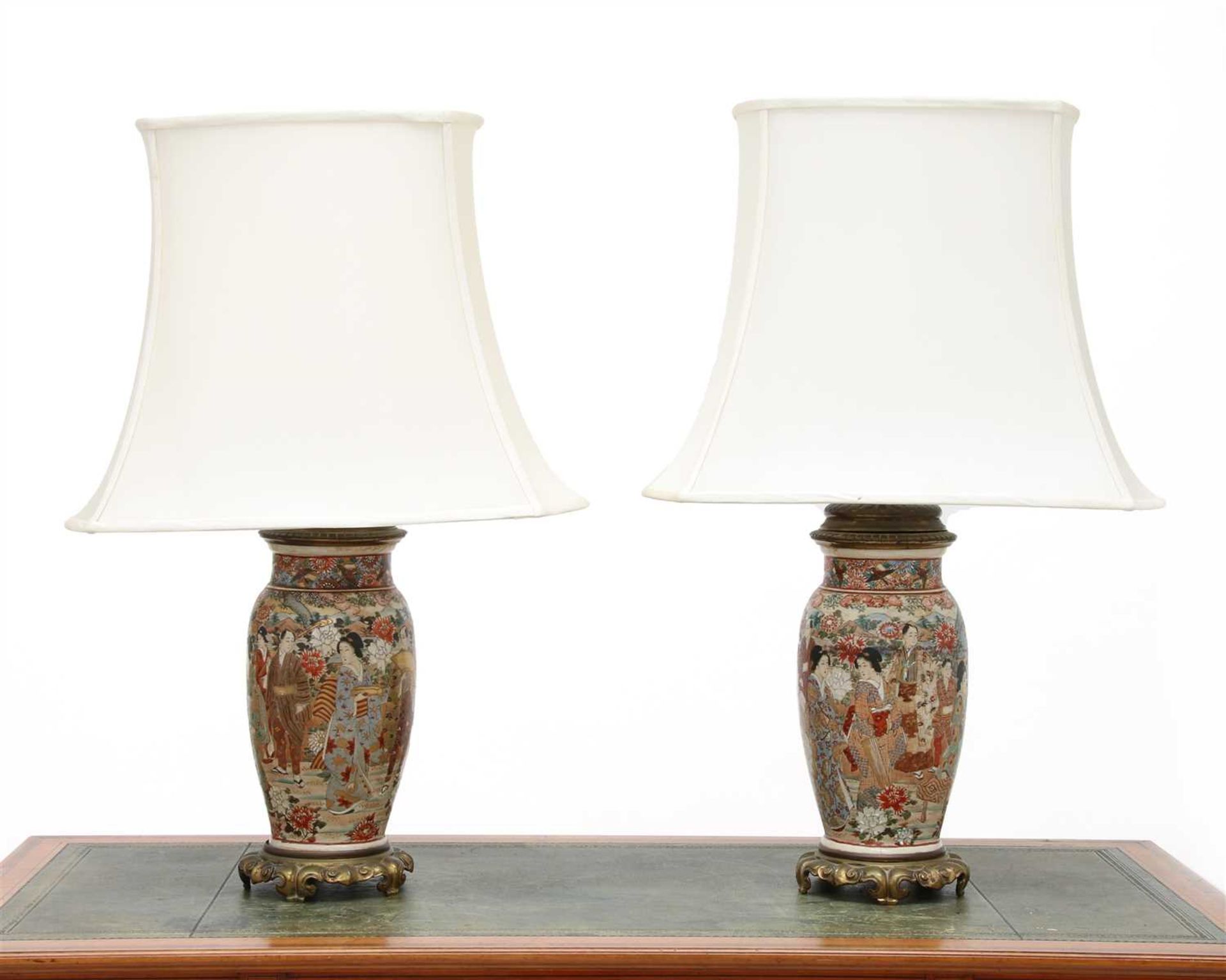 A pair of Japanese Satsuma vase table lamps,