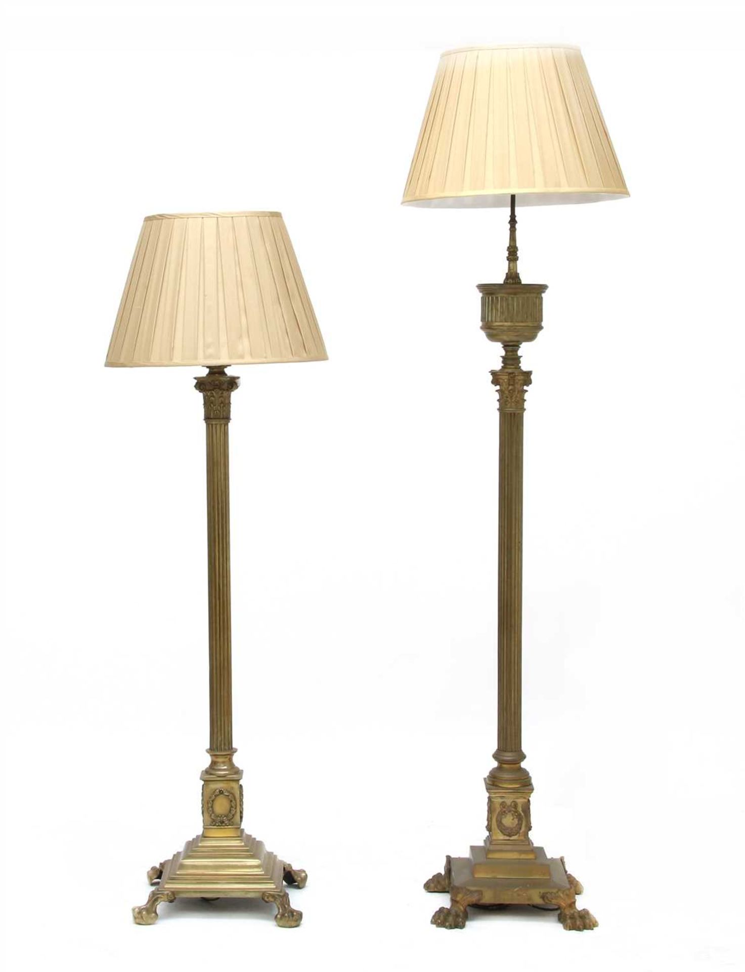 Two brass standard lamps,