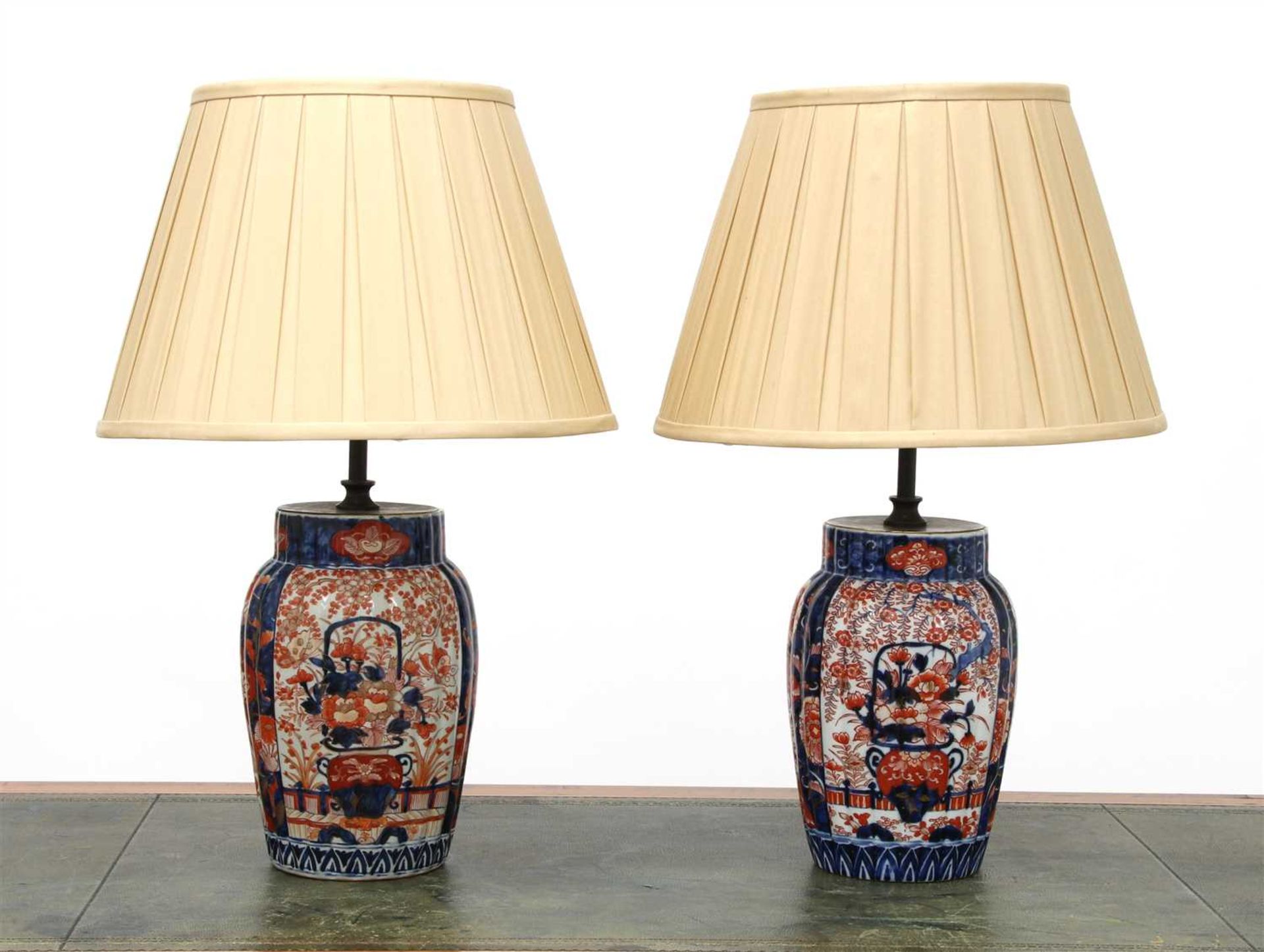 A near pair of Imari vase table lamps,