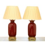 A pair of modern sang-de-boeuf vase table lamps,