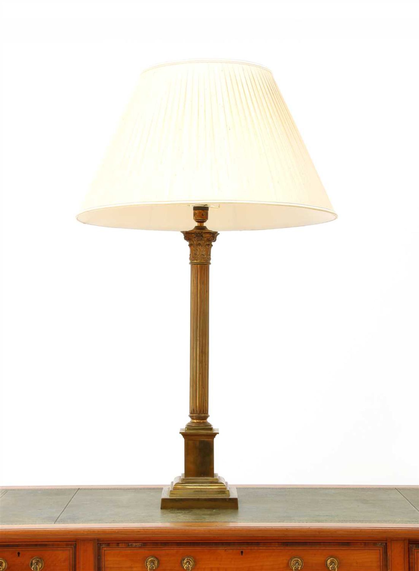 A brass Corinthian column table lamp,