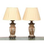 A pair of Japanese Satsuma table lamps,