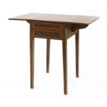 An Edwardian strung and crossbanded mahogany drop-leaf table,