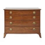 A George III strung and crossbanded mahogany bow front chest of drawers,