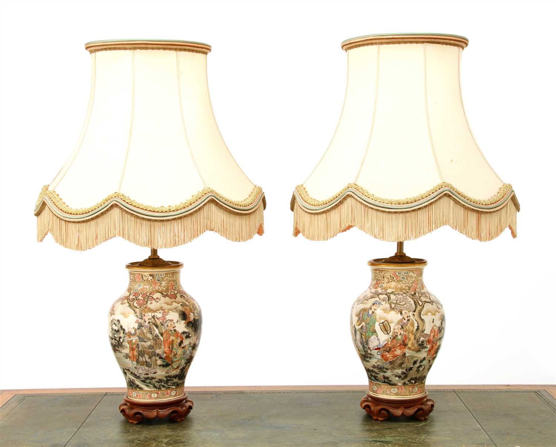 A pair of Satsuma vase table lamps,