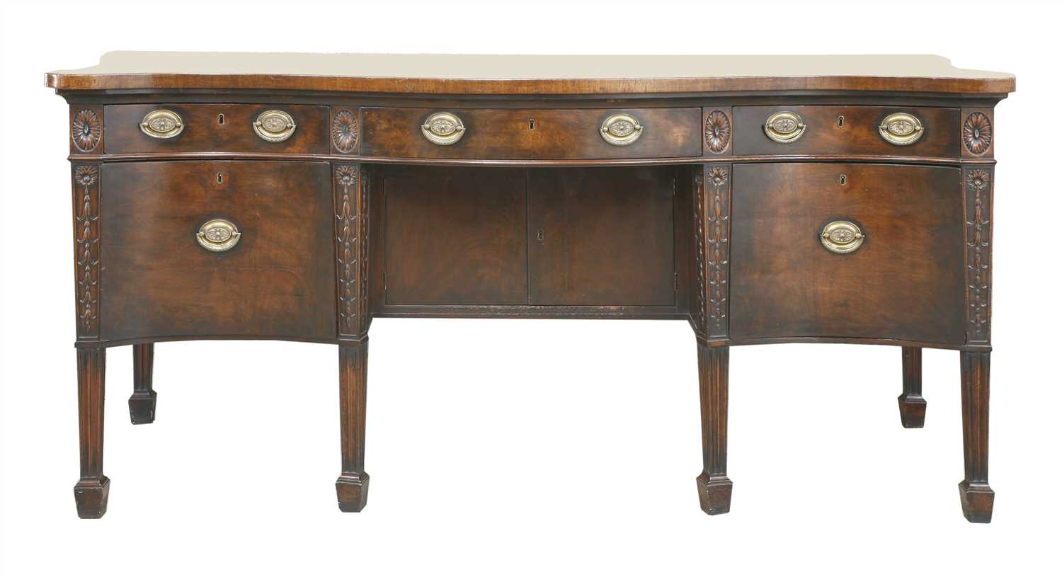 A George III-style serpentine mahogany sideboard,