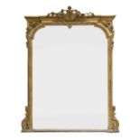 A large Victorian gilt gesso overmantel mirror,