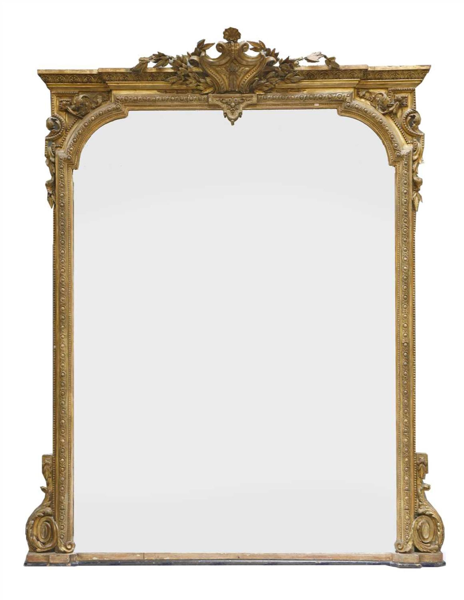 A large Victorian gilt gesso overmantel mirror,