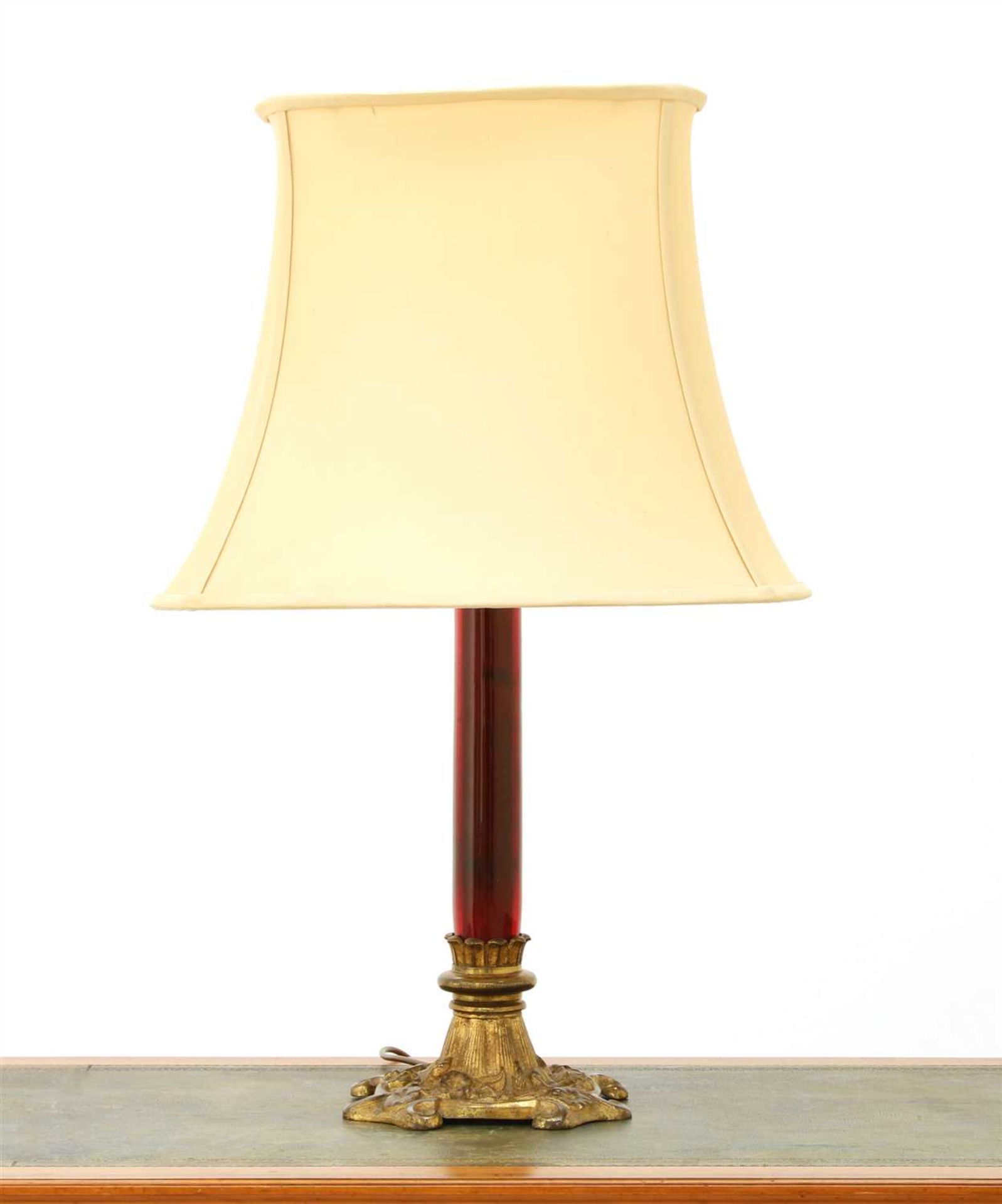 A brass table lamp,