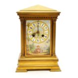 A late 19th century French brass mantel clock,