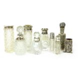 Silver and glass scent bottles