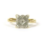 An 18ct gold Art Deco diamond set square cluster ring