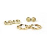 Three pairs of 9ct gold earrings