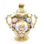 A Coalbrookedale style 19th century floral encrusted pot pourri vase and cover