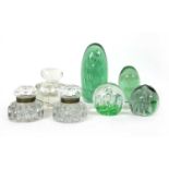 Four Victorian green glass dump weights,