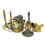 A collection of predominantly 19th century pewter and brassware,