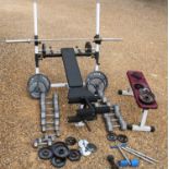 A collection of gym equipment