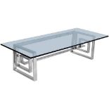 A chrome coffee table,