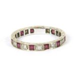 A white gold ruby and diamond eternity ring