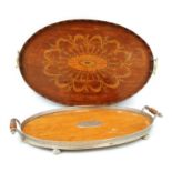 An Edwardian inlaid mahogany oval tray,