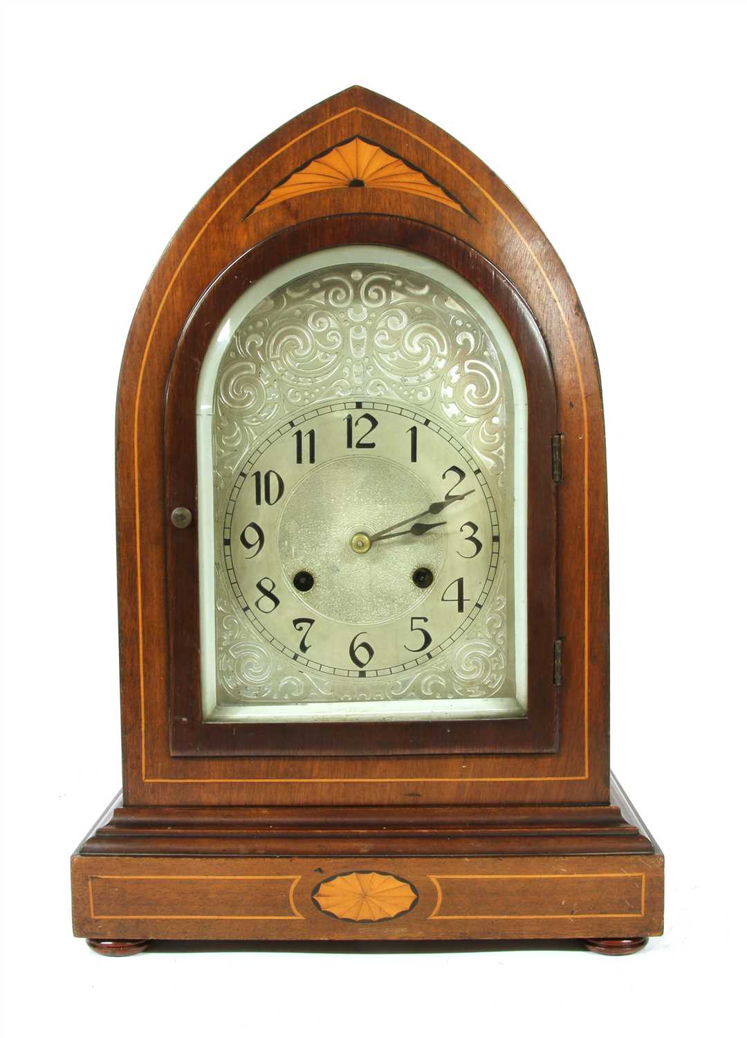 A George III style inlaid mahogany lancet clock