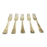 A set of five George III silver Hanoverian forks