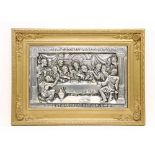 A polished steel plaque depicting the last supper,