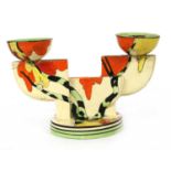 A Clarice Cliff 'Honolulu' 609 double candlestick,