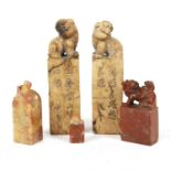 Five Chinese soapstone desk seals,
