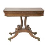 A Regency rosewood fold-over card table,