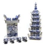 A large Delft style staking pyramid tulip vase,