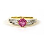 An 18ct two colour gold pink sapphire and diamond ring