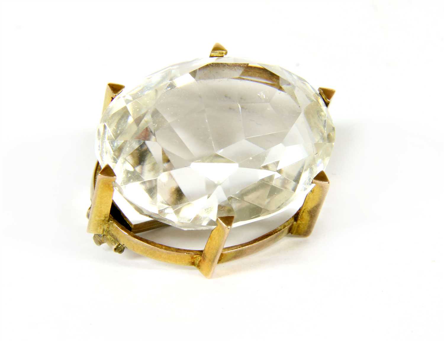 A Victorian single stone oval Brazilian cut rock crystal brooch,