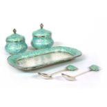 A Korean enamel and silver table set