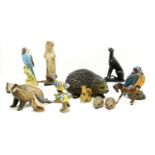 A Beswick model 'Budgie' (AF) together with two other Beswick birds and other model animals (qty)