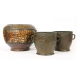 A pair of Japanese bronze planters,