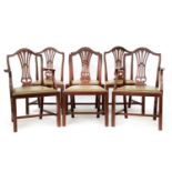 Six Hepplewhite-style mahogany dining chairs,