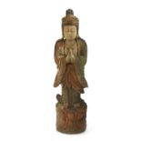 A large Chinese wooden polychrome painted Bodhisattva