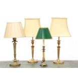 A pair of brass candlestick table lamps,