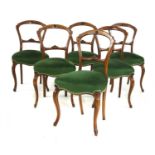 Six walnut balloon back chairs,