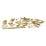 An assortment of gold items,