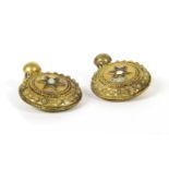 A pair of hollow shield form Etruscan revival earrings