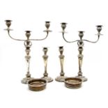 A pair of 19th century Sheffield plate three branch candelabra,