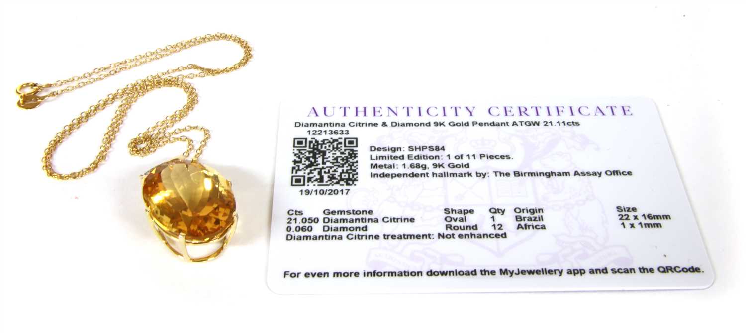 A 9ct gold citrine and diamond necklace, - Image 2 of 2