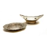 A Victorian hallmarked silver novette shaped pedestal dish,