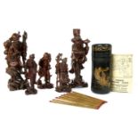 A collection of five Chinese wood figures,