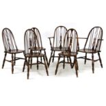 A set of six oak and elm hoop back dining chairs,
